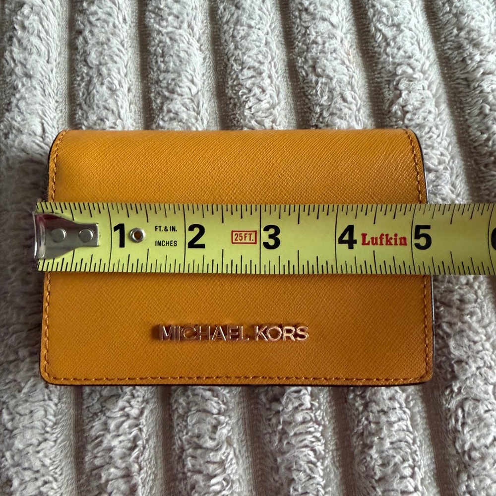 Michael Kors Jet Set Small Bifold‎ Wallet Mustard Yellow Saffiano Leather Silver - Picture 12 of 13